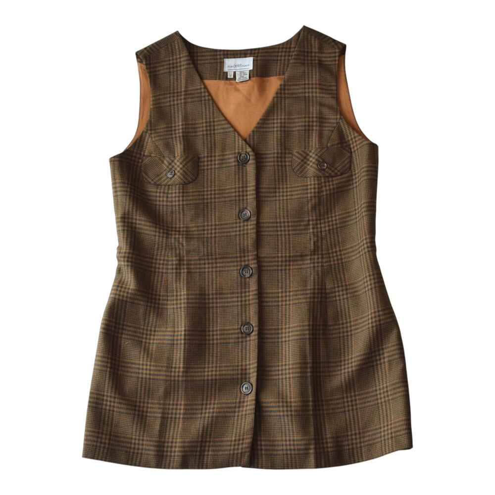 90s Brown Plaid Button Front Mini Dress Size 12